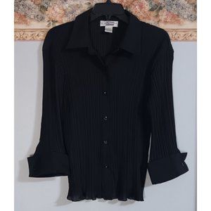 EK Designs Black Medium Stretch Vintage Semi Sheer Event Going Out Button Down